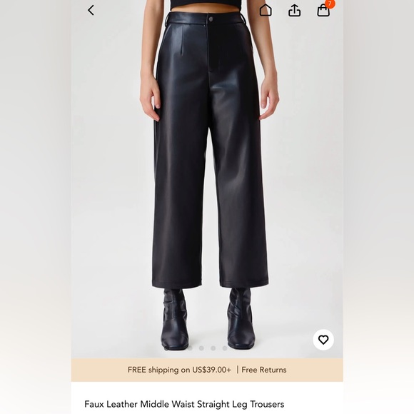 Cider Faux leather straight leg middle waist crop trouser - Picture 1 of 3